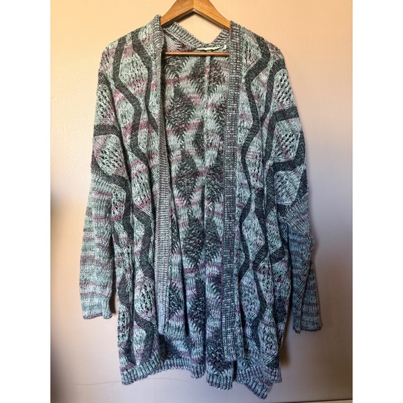 Soft Surroundings Sweaters - Soft Surroundings One Size Gray Purple Diamond Knit Cardigan Wool Open Front Top